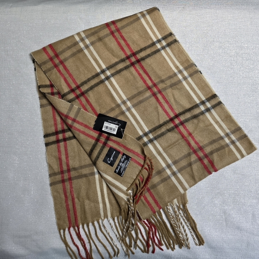 Cejon Tan Red & Cream Plaid Scarf Wrap
